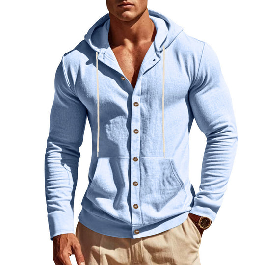 Herren Kapuzenjacke mit Knopfleiste und praktischen Taschen EB
