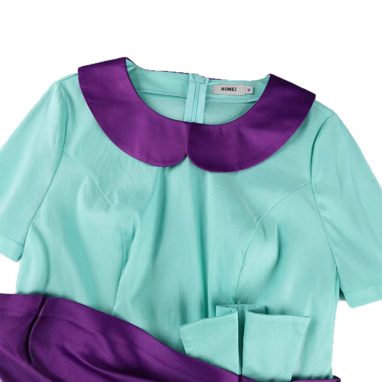 Damen elegantes Kleid mit modischem Kragen und asymmetrischem Taillendetail EB