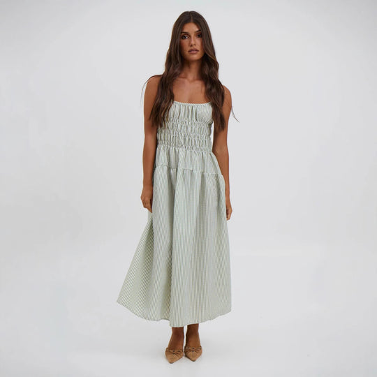 Damen luftiges Maxikleid mit Gummizug und Taschen EB