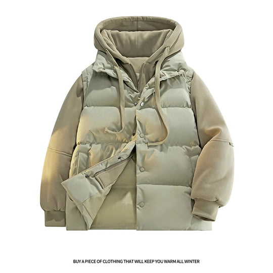 Herren Hybrid-Steppjacke mit Fleeceärmeln, Kapuze und verdecktem Druckknopfverschluss EB