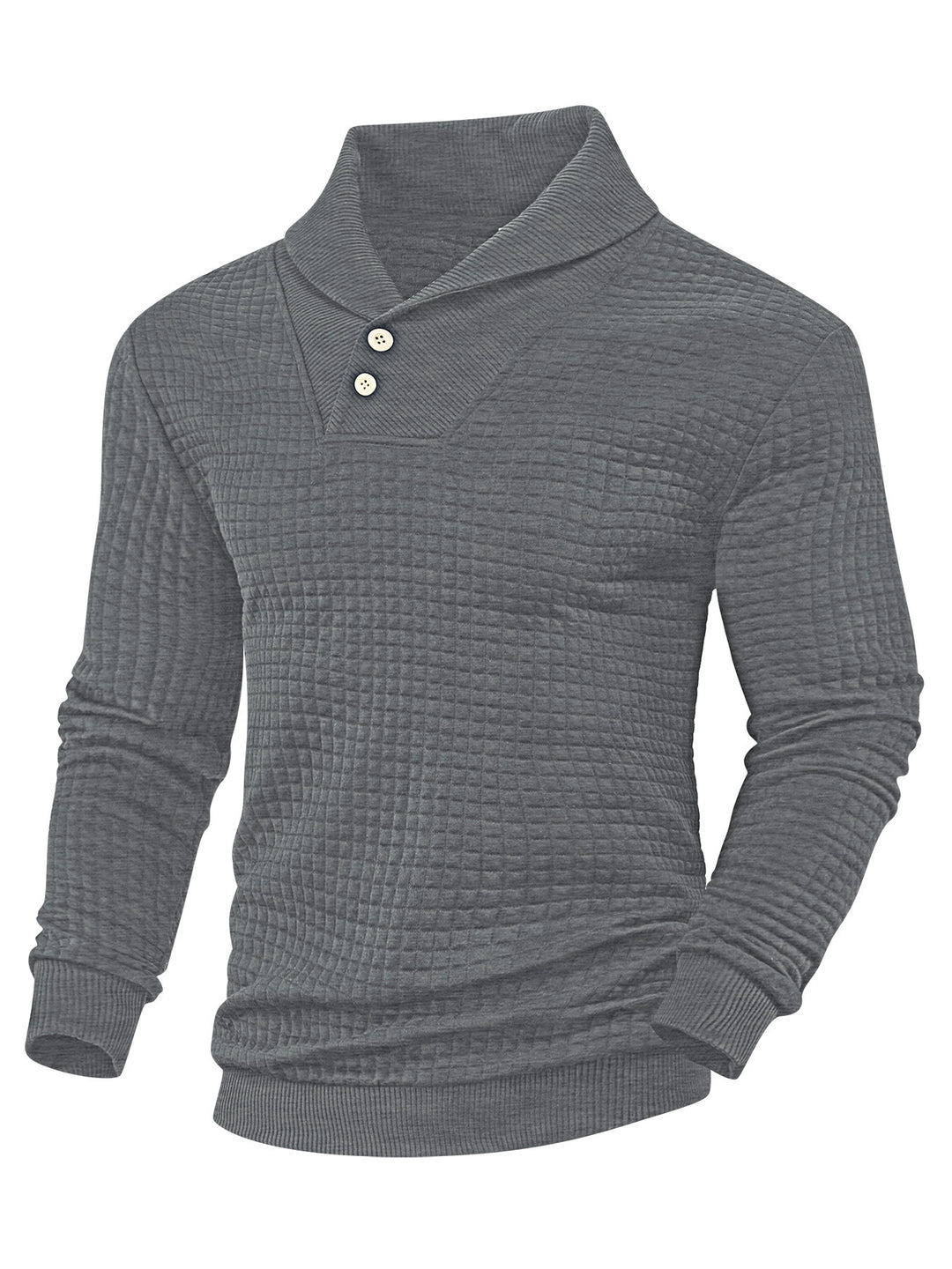 Herren nan eleganter Strickpullover mit Schalkragen, Knopfleiste am Ausschnitt und Karo-Waffelstruktur EB