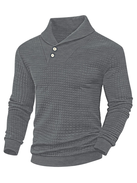 Herren nan eleganter Strickpullover mit Schalkragen, Knopfleiste am Ausschnitt und Karo-Waffelstruktur EB