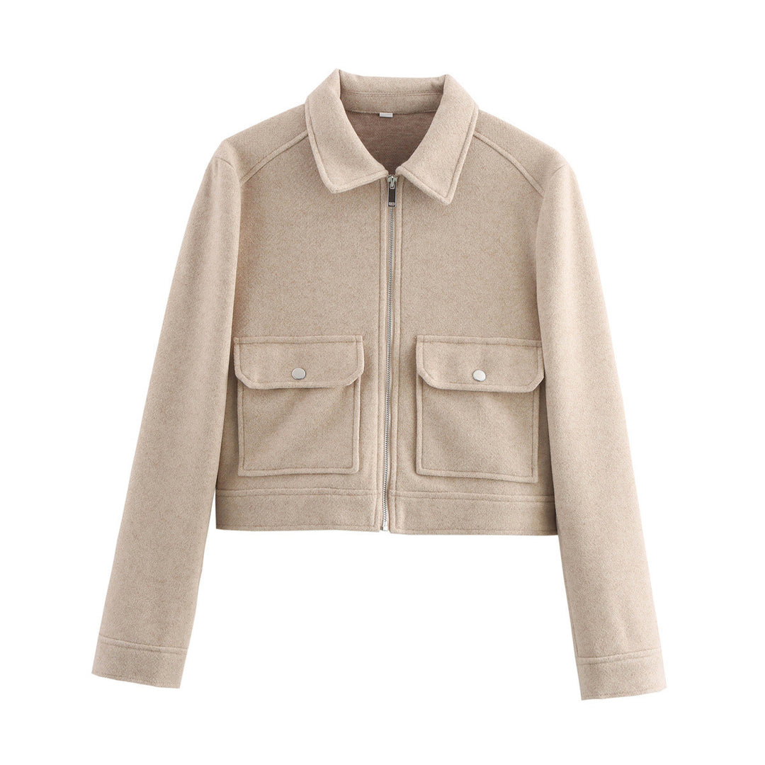 Damen kurze Fleecejacke mit stilvollen Brusttaschen und elegantem Kragen EB