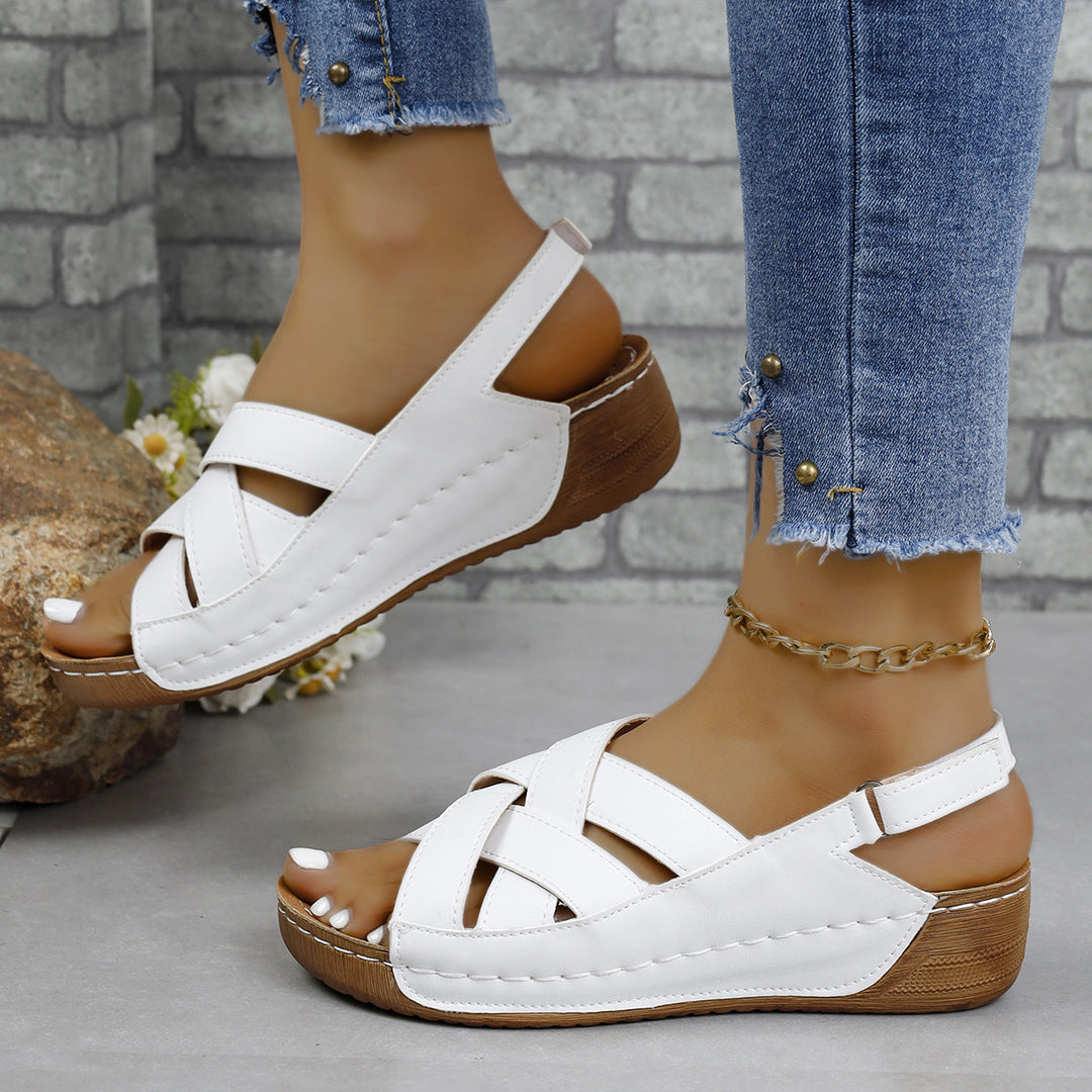 Damen Komfortable Keilabsatz-Sandalen mit geflochtenem Riemendesign EB