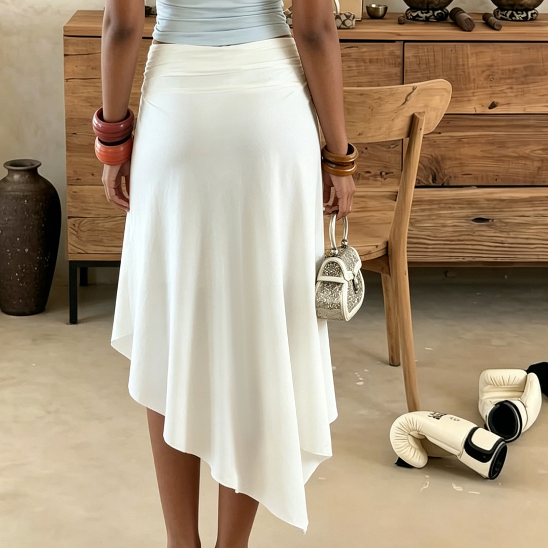 Damen asymmetrischer Rock mit floralem Design und elastischem Bund EB
