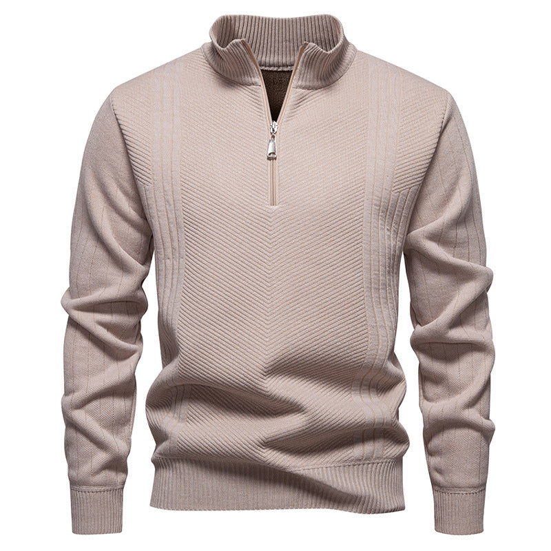 Herren nan Troyer-Pullover mit halbem Reißverschluss, Chevron-Struktur und elastischen Rippbündchen EB