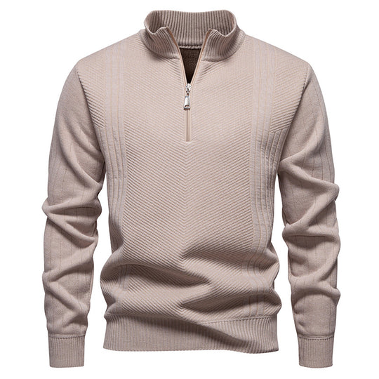 Herren nan Troyer-Pullover mit halbem Reißverschluss, Chevron-Struktur und elastischen Rippbündchen EB