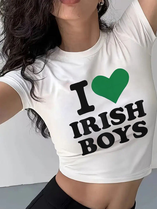 Damen Crop-T-Shirt mit auffälligem Statement-Print EB
