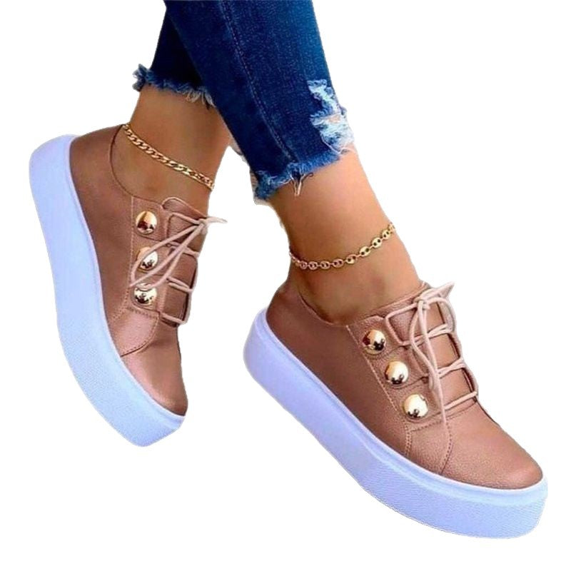 Damen modische Sneaker mit eleganten Metallknöpfen und bequemer Sohle EB