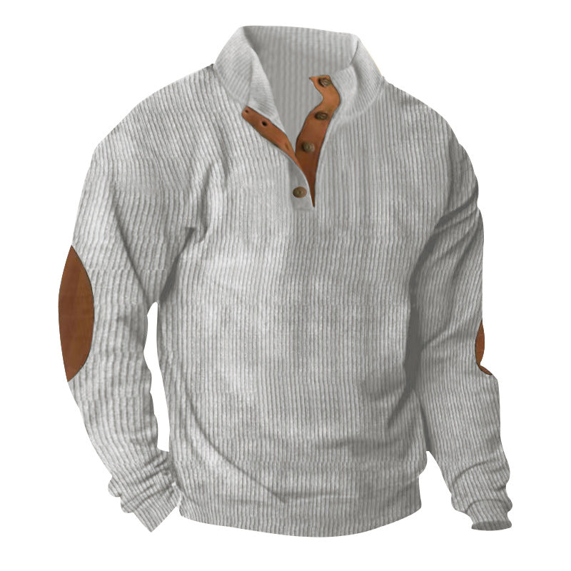 Herren nan gerippter Strickpullover mit Stehkragen und dekorativen Ellenbogenpatches EB