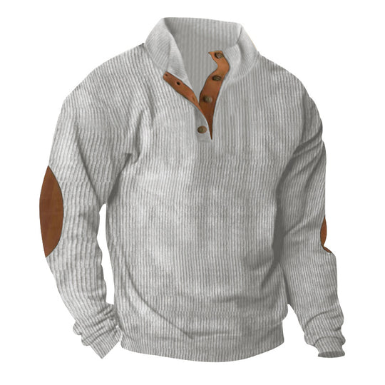 Herren nan gerippter Strickpullover mit Stehkragen und dekorativen Ellenbogenpatches EB