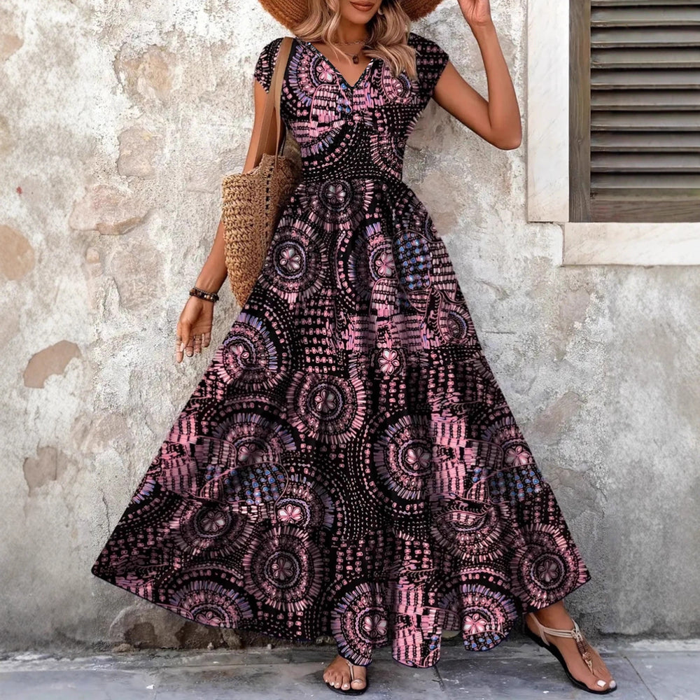 Damen Maxi-Kleid mit floralem Design und schmeichelndem V-Ausschnitt EB