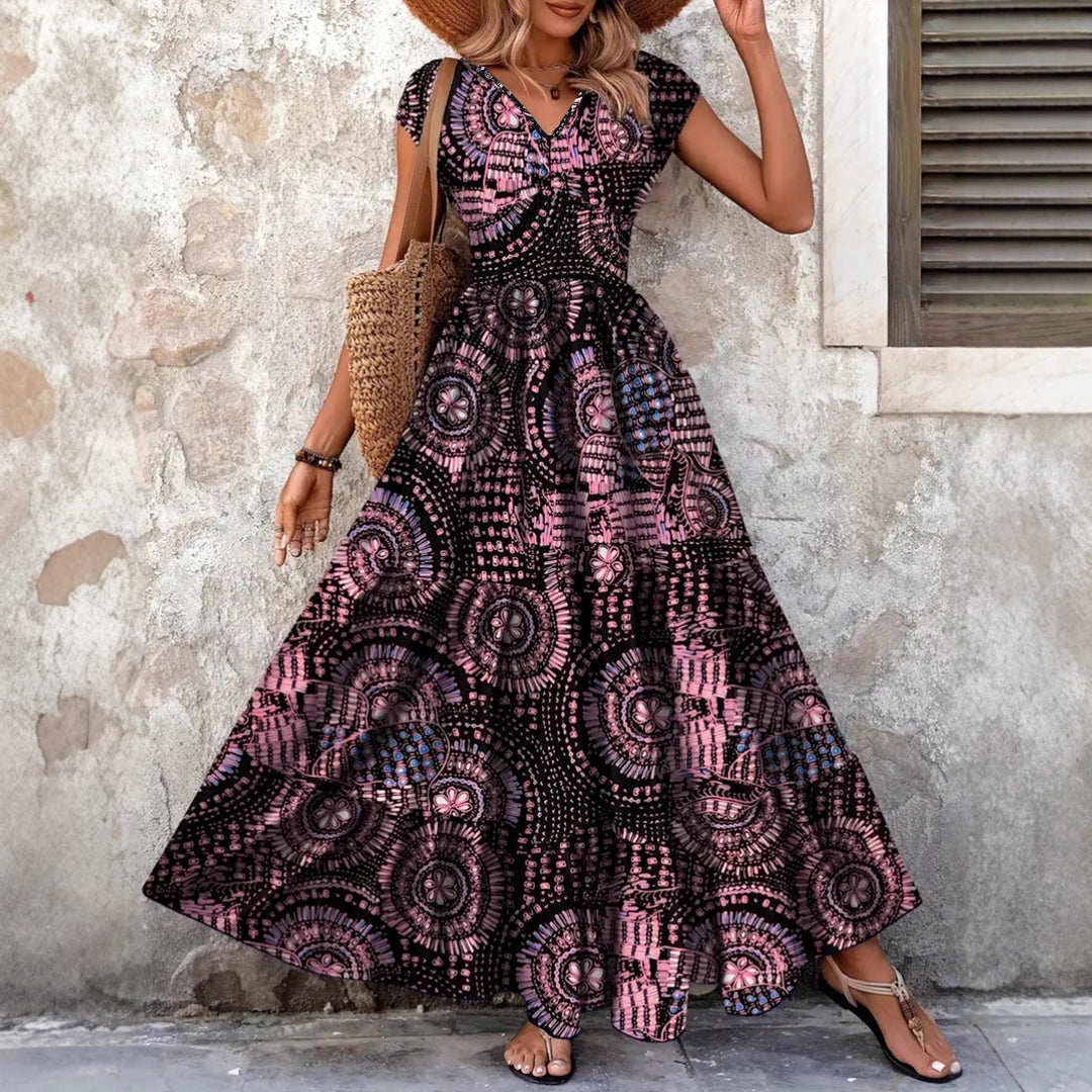 Damen Maxi-Kleid mit floralem Design und schmeichelndem V-Ausschnitt EB
