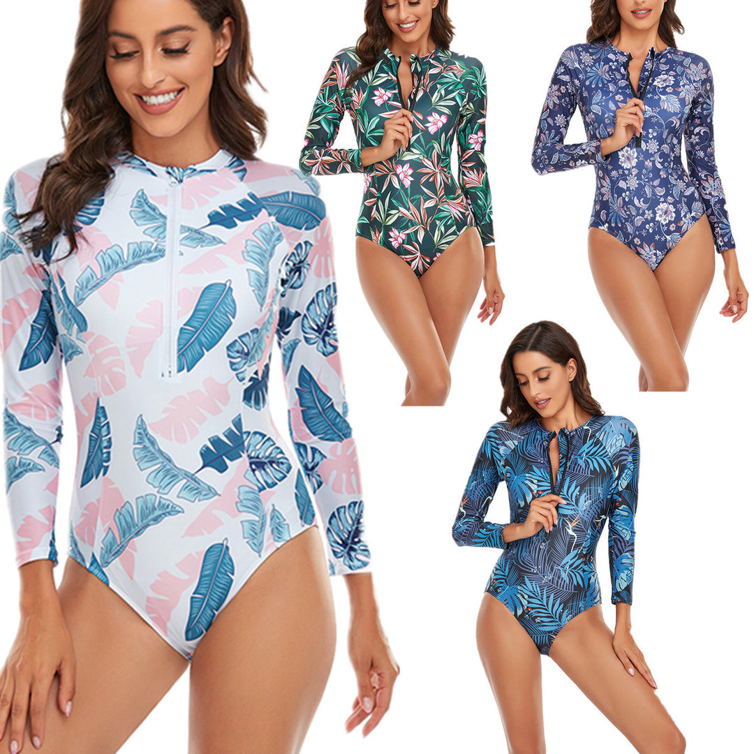 Damen Sportlicher Einteiler mit Langarm und floralem Muster EB