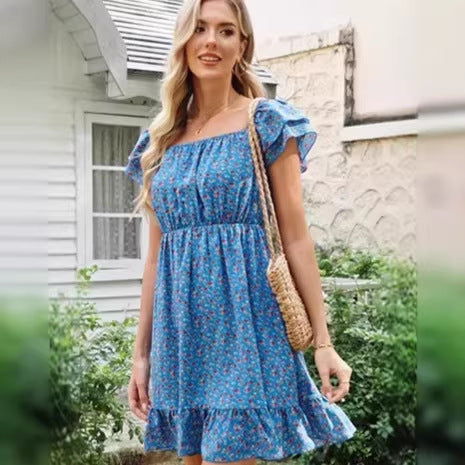 Damen lässiges Sommerkleid mit Rüschendetails EB
