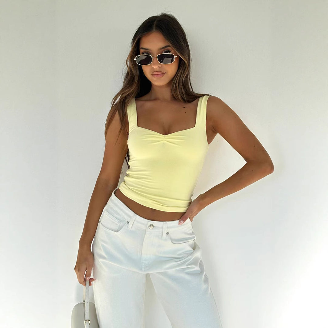 Damen figurbetontes Crop-Top mit breiten Trägern und V-Ausschnitt EB