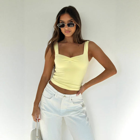 Damen figurbetontes Crop-Top mit breiten Trägern und V-Ausschnitt EB