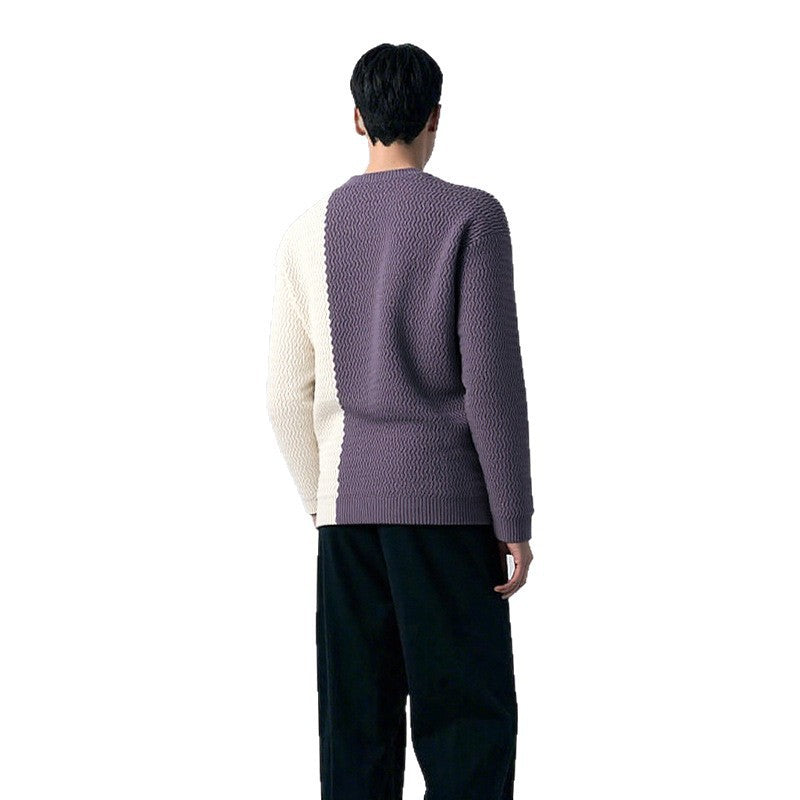 Herren Pullover mit kreativem Strukturdesign und Kontraststreifen EB
