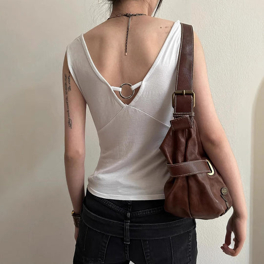 Damen elegantes Drapeetop mit Kreuzdetail EB