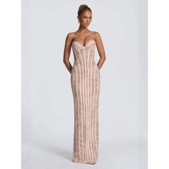 Damen Elegantes Abendkleid mit raffinierten Spitzenakzenten und corsagenähnlichem Oberteil EB