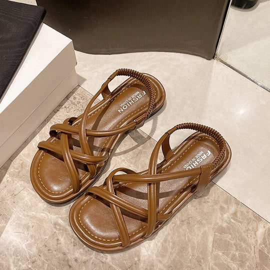 Damen Riemensandalen mit flexiblem Gummizug und geschlungenem Design EB