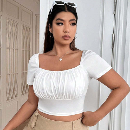 Damen Crop-Top mit gerafftem Design und nostalgischen Puffärmeln EB