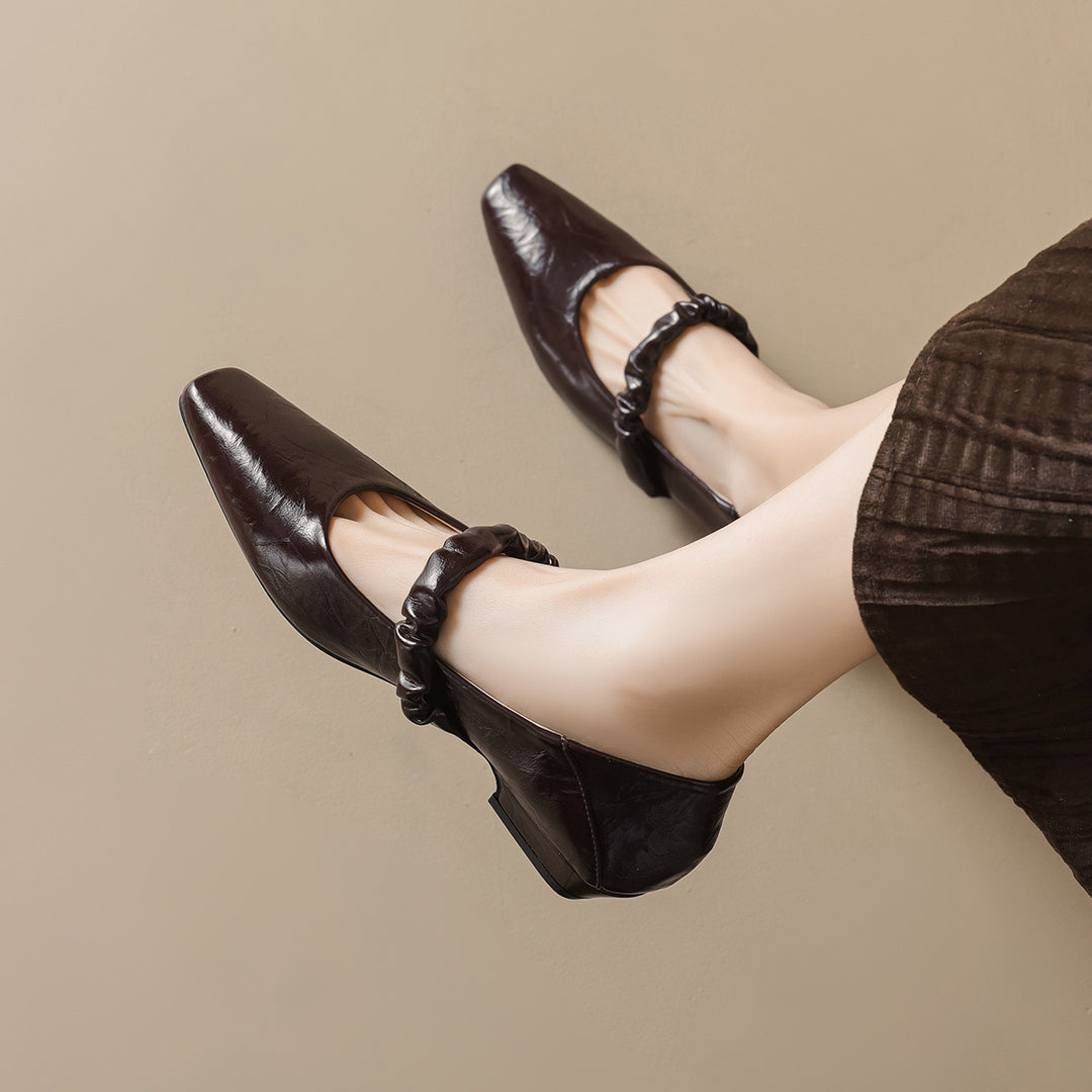 Damen elegante Ballerinas mit modischem Riemen und bequemem Absatz EB