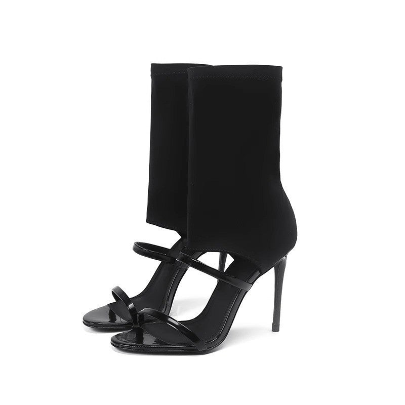 Damen elegante Ankle Boots mit stretchigem Obermaterial und stilvollem hohen Absatz EB