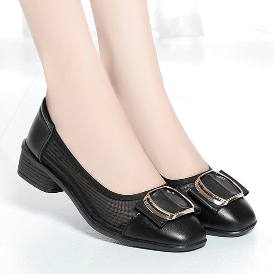Damen Ballerinas mit elegantem Riemen und robustem Absatz EB