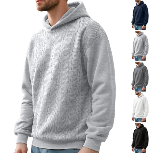 Herren nan Kapuzenpullover im Stricklook mit Zopfmuster und geripptem Saum EB