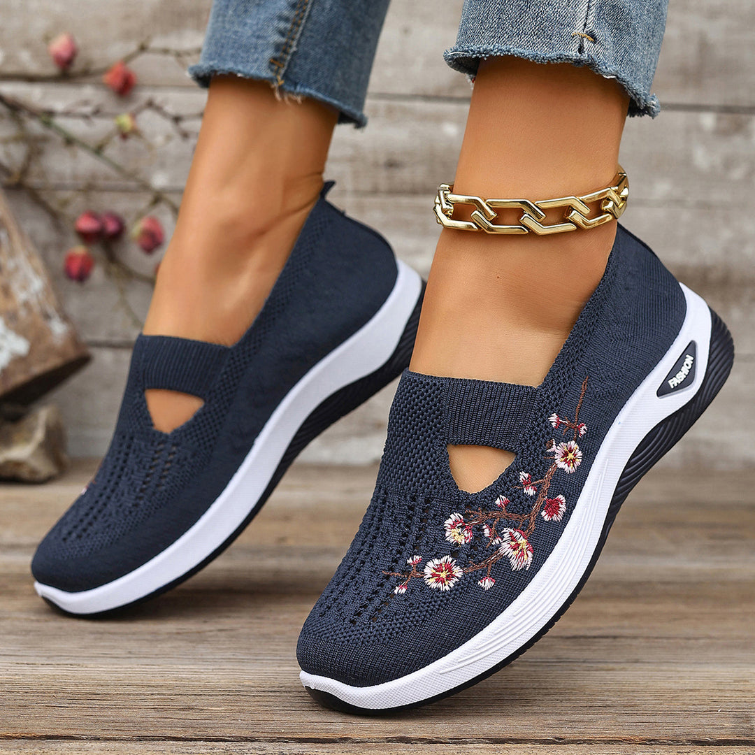 Damen Bequeme Slip-On Sneakers mit floralem Stickerei EB