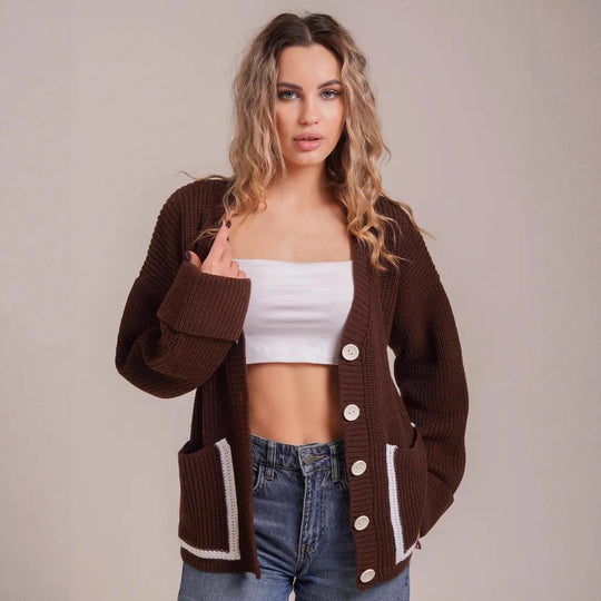 Damen Grobstrick-Cardigan mit praktischen Taschen und modernen Knöpfen EB