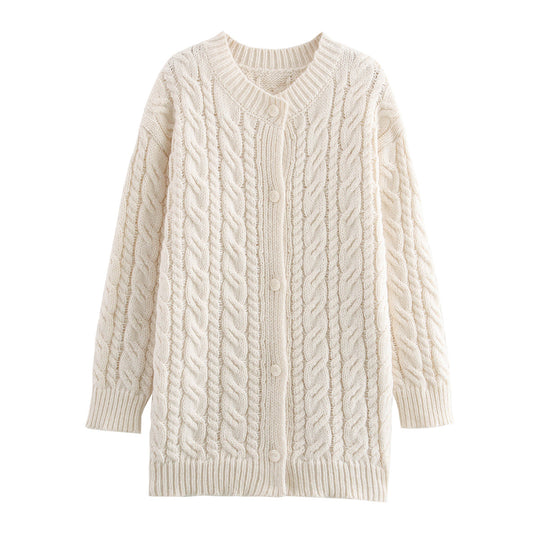 Damen Strickjacke mit Kabelmuster und Knopfverschluss EB
