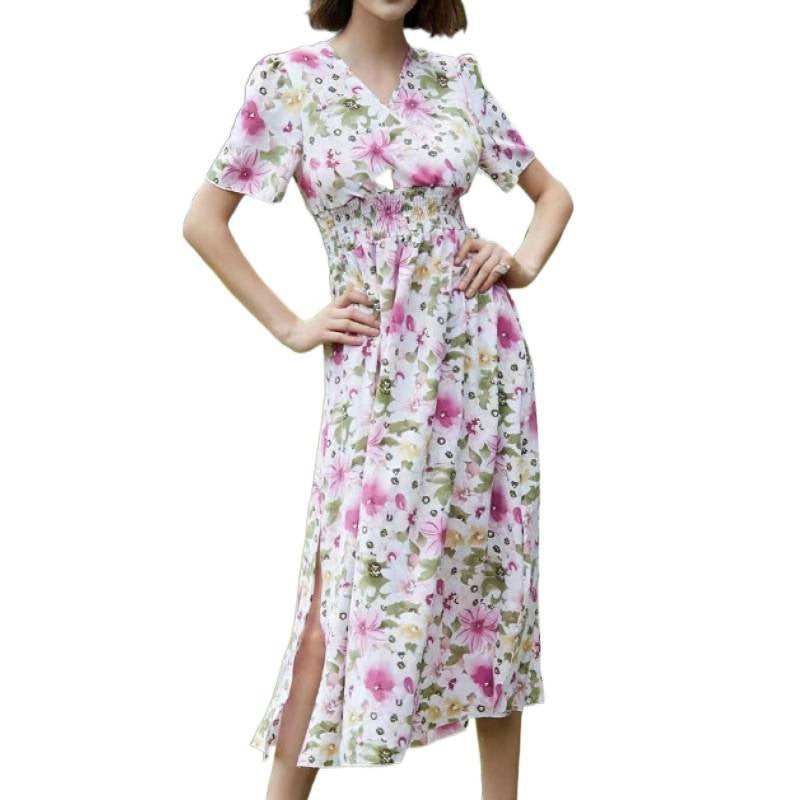 Damen Maxikleid mit fließendem Schnitt und floralem Design EB