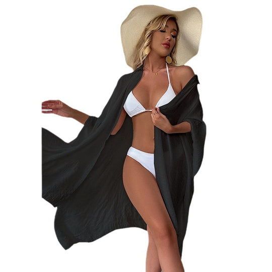 Damen luftiger Strandüberwurf mit Knopfdetails EB