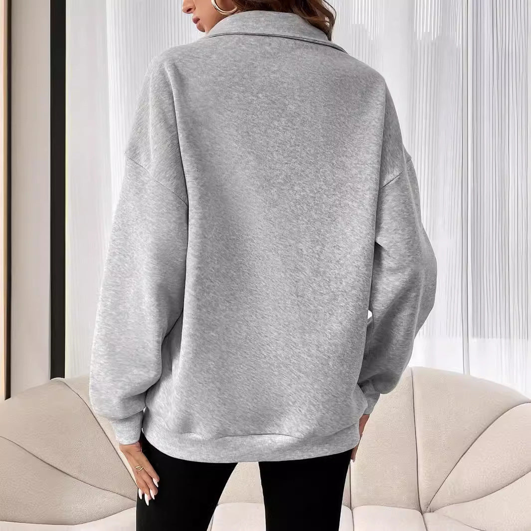 Damen Sweatshirt mit halbem Reißverschluss und lässigem Schnitt EB