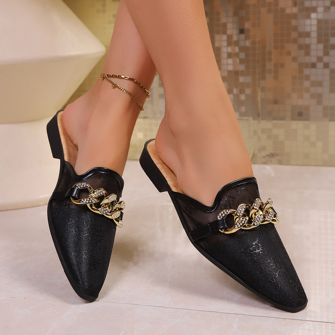 Damen Modische Mules mit funkelnder Kettenapplikation EB