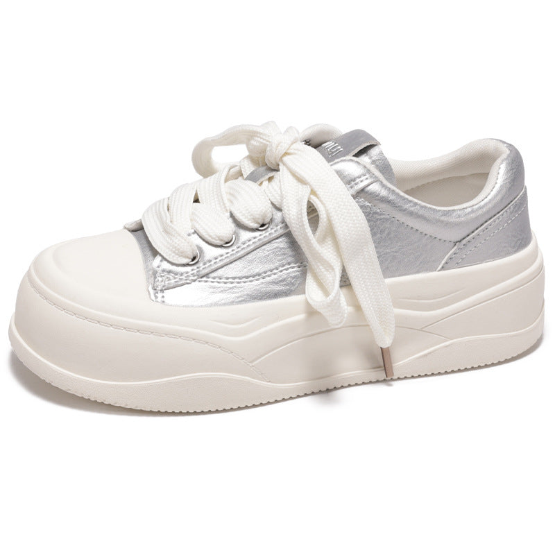 Damen Plateau Sneakers mit metallisch-glänzender Oberfläche und robustem Sohlenprofil EB