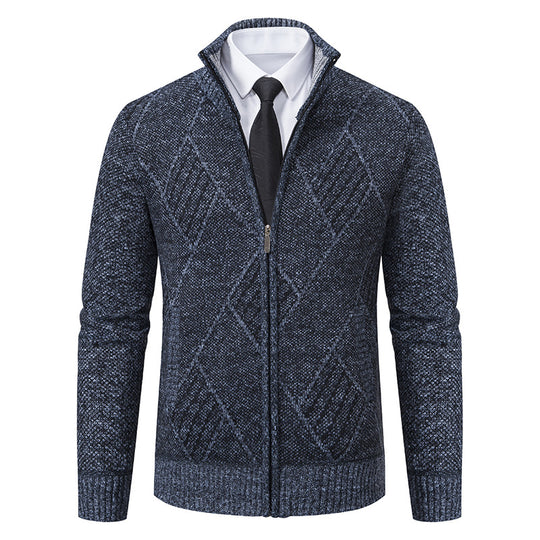 Herren modische Strickjacke mit hochabschließendem Kragen und stilvollem Zipper EB