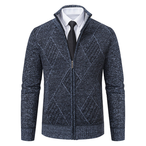 Herren modische Strickjacke mit hochabschließendem Kragen und stilvollem Zipper EB