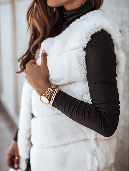 Damen Fleece-Weste mit trendigem Kragen und weichem Innenfutter EB