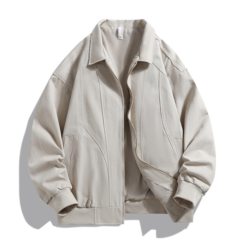 Men's  oversized collared zip-up lined utility bomber jacket with angled welt pockets EB