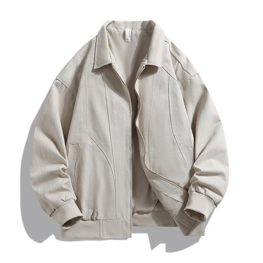 Men's  oversized collared zip-up lined utility bomber jacket with angled welt pockets EB