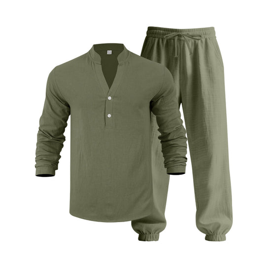 Herren lässiges langärmliges Oberteil mit Knopfleiste und entspannter Jogginghose EB