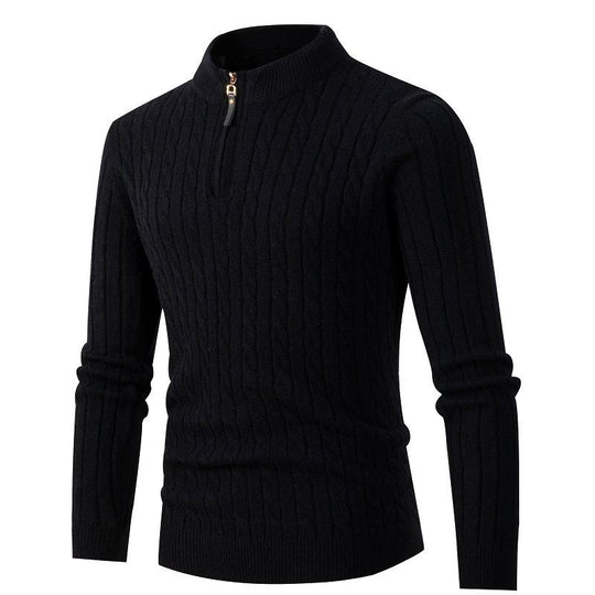 Herren Hochwertiger Strickpullover mit Stehkragen und Reißverschluss EB