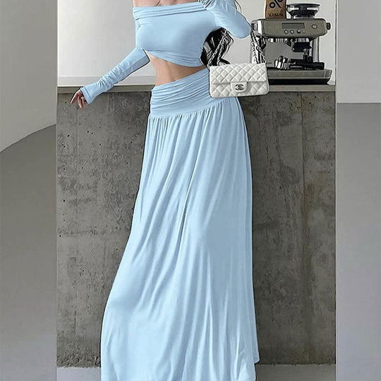 Damen Maxikleid mit eleganter Raffung und Off-Shoulder Design EB