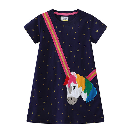 Mädchen Kurzarm Kleid mit bezauberndem Einhorn-Motiv EB