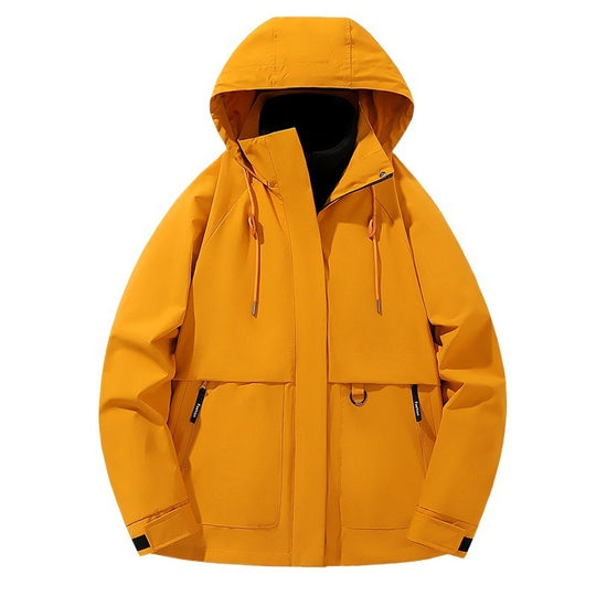 Damen funktionale Wetterjacke mit verstellbarem Kapuzenkragen und großzügigen Taschen EB