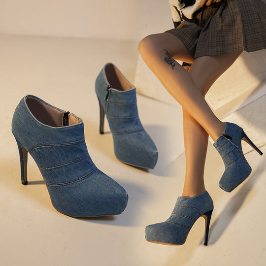 Damen High-Heels mit modischem Denim-Schnitt und elegantem Absatz EB