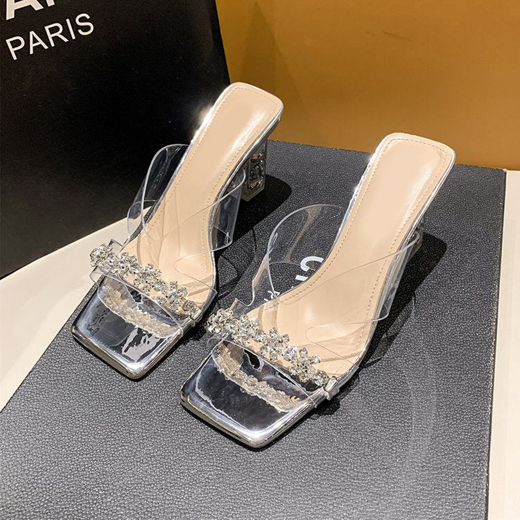 Damen transparente Slingback-Pumps mit funkelnden Strassdetails EB